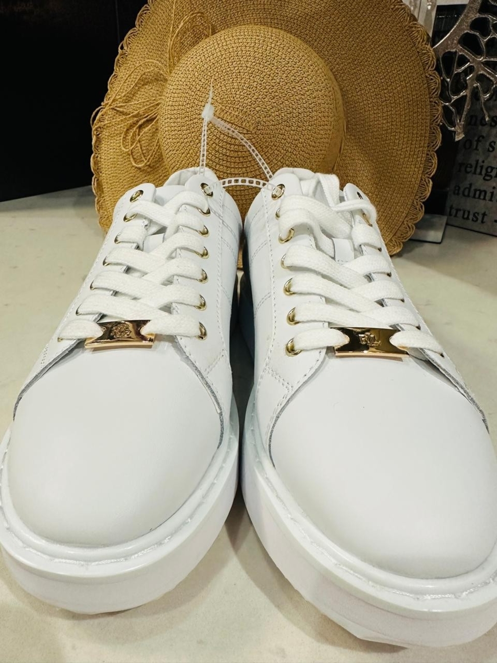 Lauren Ralph Lauren White Sneakers with Gold Accents - Picture 7 of 9